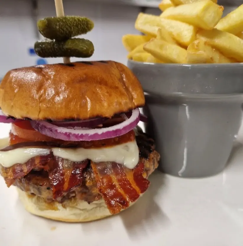 Burger and chips